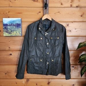 J Crew 💜 Brown Downtown Field Military Jacket Waxed Denim Full Zip 19034 Sz‎ XS